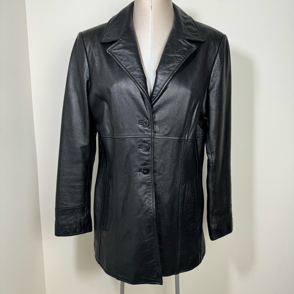 MAXIMA Wilsons Genuine Leather Jacket Mid Length 90s Y2K Size Large Black